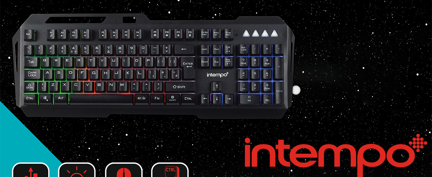 Intempo EE6419STKUK7V2 Colour Changing LED Gaming Keyboard and 6D Optical Mouse