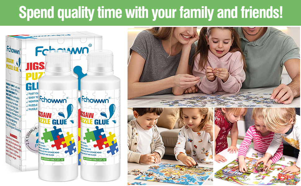 Jigsaw Puzzle Glue Clear,Updated Jigsaw Puzzle Glue with New Sponge Head,Non Toxic and Fast Drying,Easy to Use Adhesive for Preserving Puzzle Art Enrich Your Puzzle Experience,120ml X 2 27 Paper and Wood Puzzle Jigsaw Puzzle Saver Glue