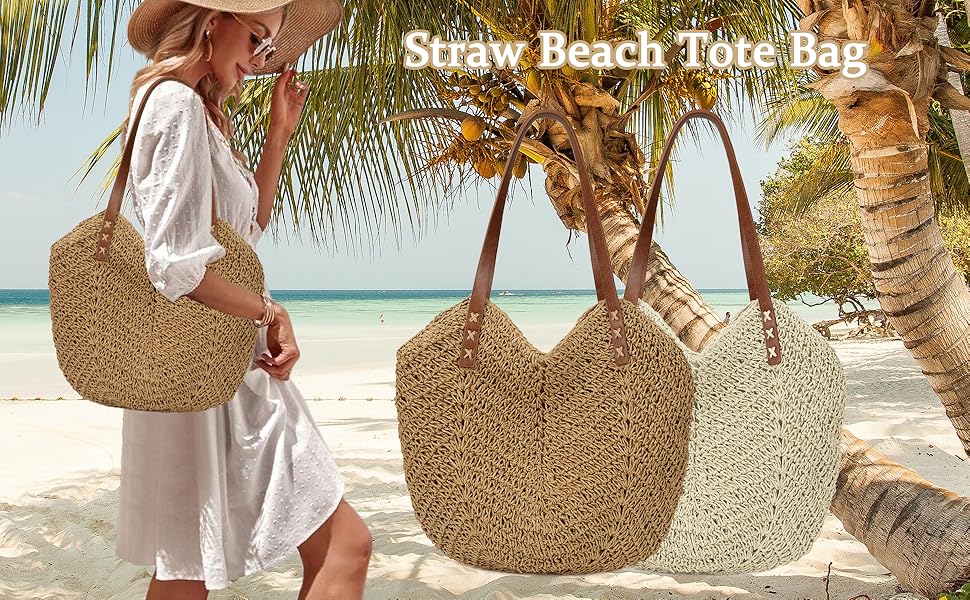 Womens Large Straw Tote Bag Handmade Woven Beach Shoulder Bag Top Handle Purse for Summer