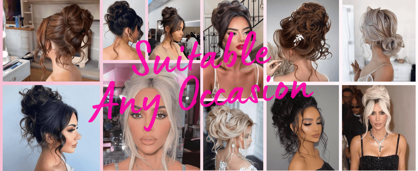 Messy hair bun bangs set 2pcs ponytail extension claw clip curly hair bun with long side wavy bangs