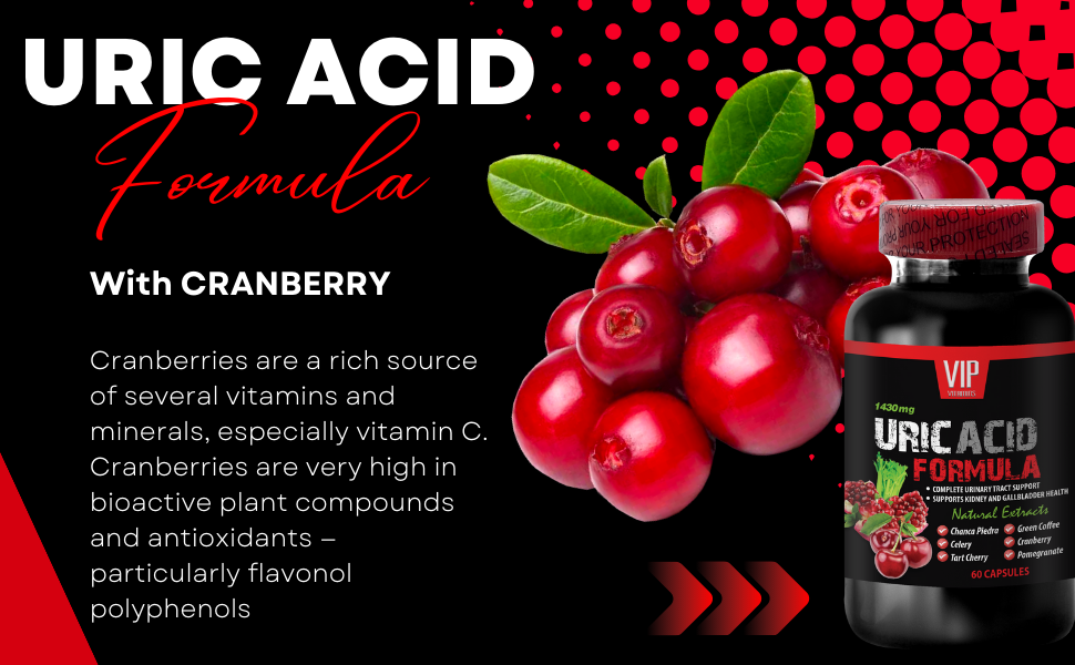 Uric Acid Supplement Capsules, with Cranberry, Tart Cherry, Celery, Green Coffee, Milk Thistle