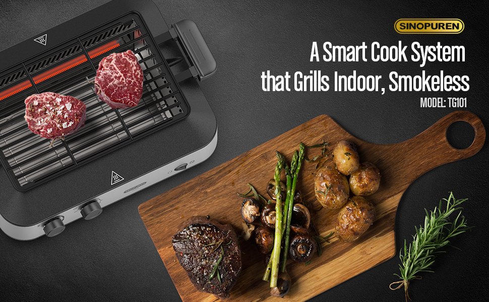 SINOPUREN Electric Grill TG101, Smokeless indoor BBQ