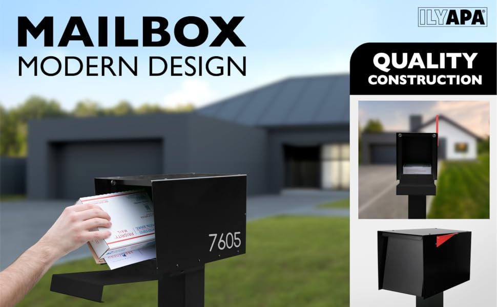 Ilyapa Modern Design Mailbox, Ready to Post Mount All