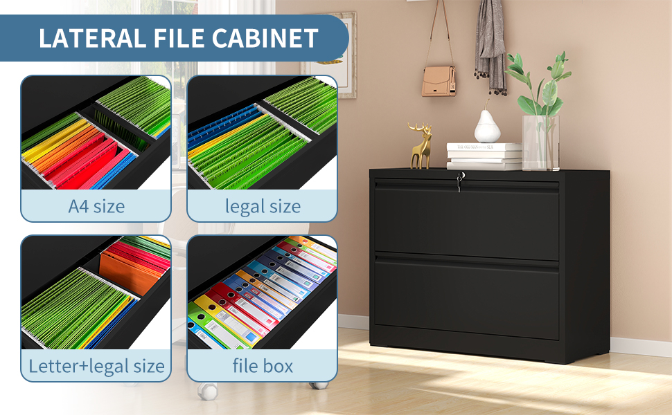 AQY 2 Drawer Metal Lateral File with Lock, Steel