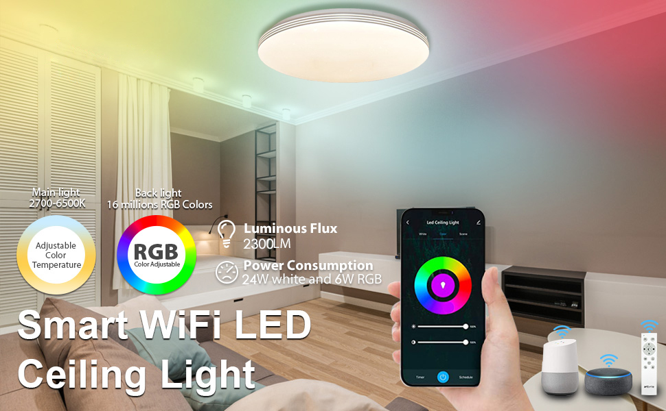 Smart LED Ceiling Lights Compatible with Alexa and Google Assistant