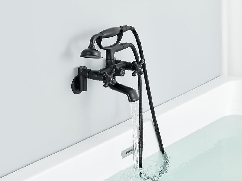 Qinkell Clawfoot Tub Faucet Wall Mount Tub Filler Black Vintage Brass