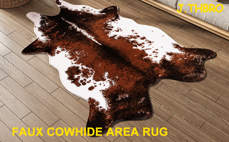 J.THBRO Faux Cowhide Rug Faux Fur Rug Animal Shaped Area