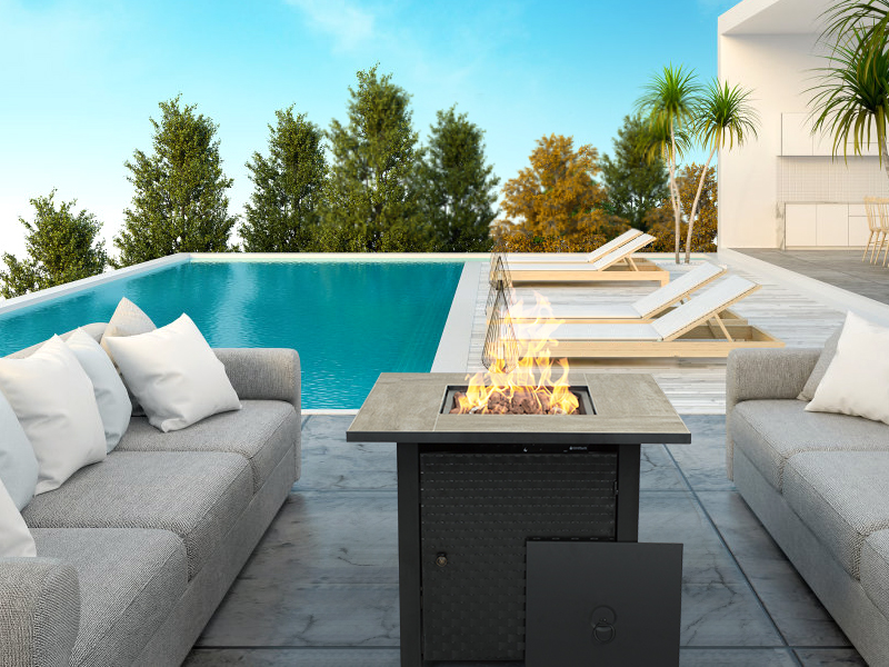 Camplux Propane Fire Pit Table, 30 Inch Outdoor Gas Fire Pit with Lid