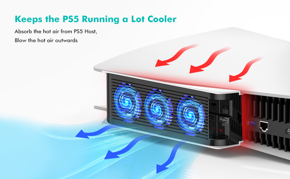 PS5 Cooling Accessories, KIWIHOME Horizontal PS5 Cooling Fan with LED
