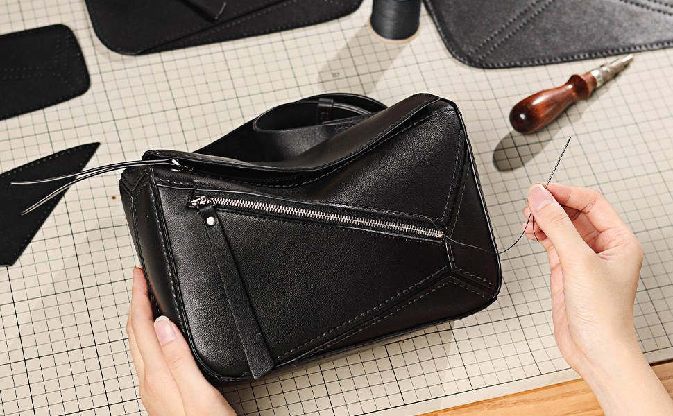 POPSEWING Men's Puzzle DIY Leather Bag Making Kit, Men's Small Crossbody Bag DIY Kit
