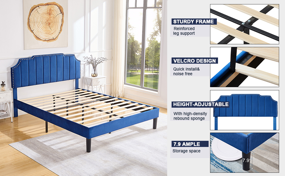 VECELO Full Size Bed Frame Upholstered Platform with Tufted