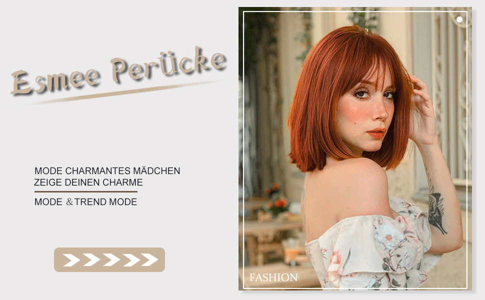 Esmee Kurze Gerade Auburn Bob Perücken mit Fransen