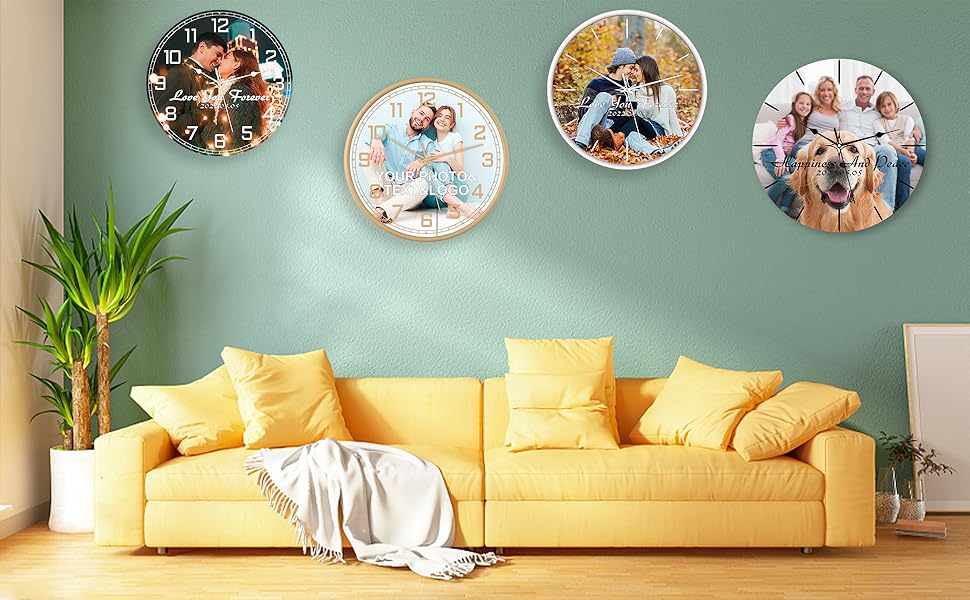 witfox Round Custom Wall Photo Clock Non Ticking Silent