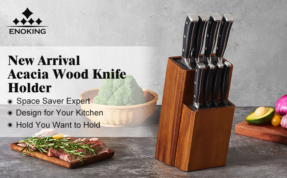 ENOKING Wooden Universal Knife Block, Knife Block Without Knives