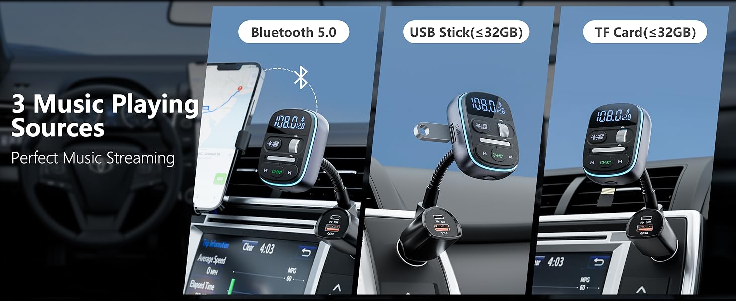 LENCENT Bluetooth FM Transmitter PD 30W, Bluetooth Car