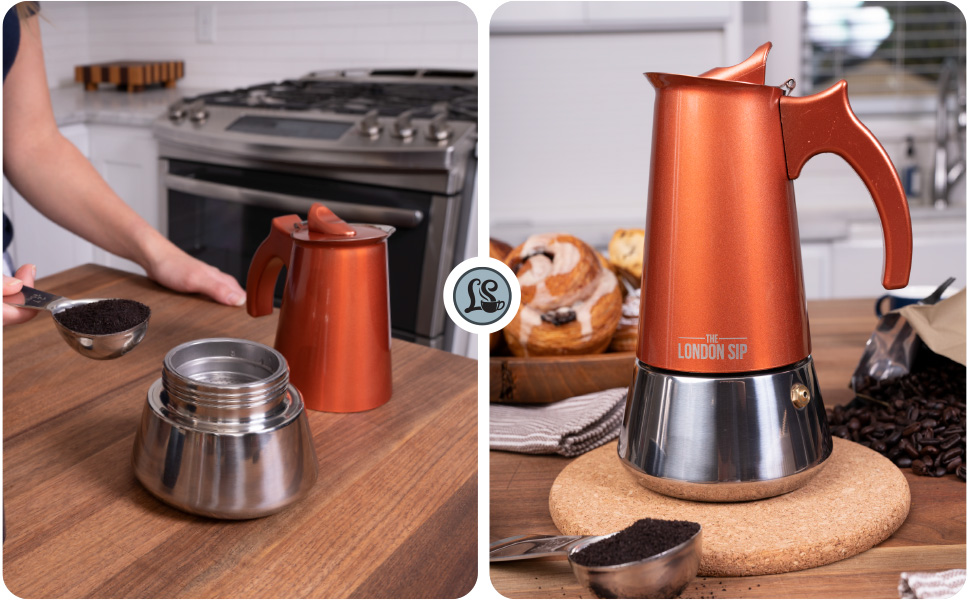 The London Sip Moka Pot, Stovetop Coffee Maker, Italian Style Espresso