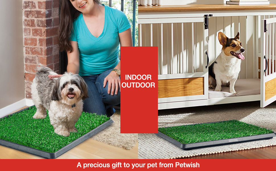 Petwish Small (20" x 16") Dog Grass Pad with Tray Indoor Dog Potty Grass pad for