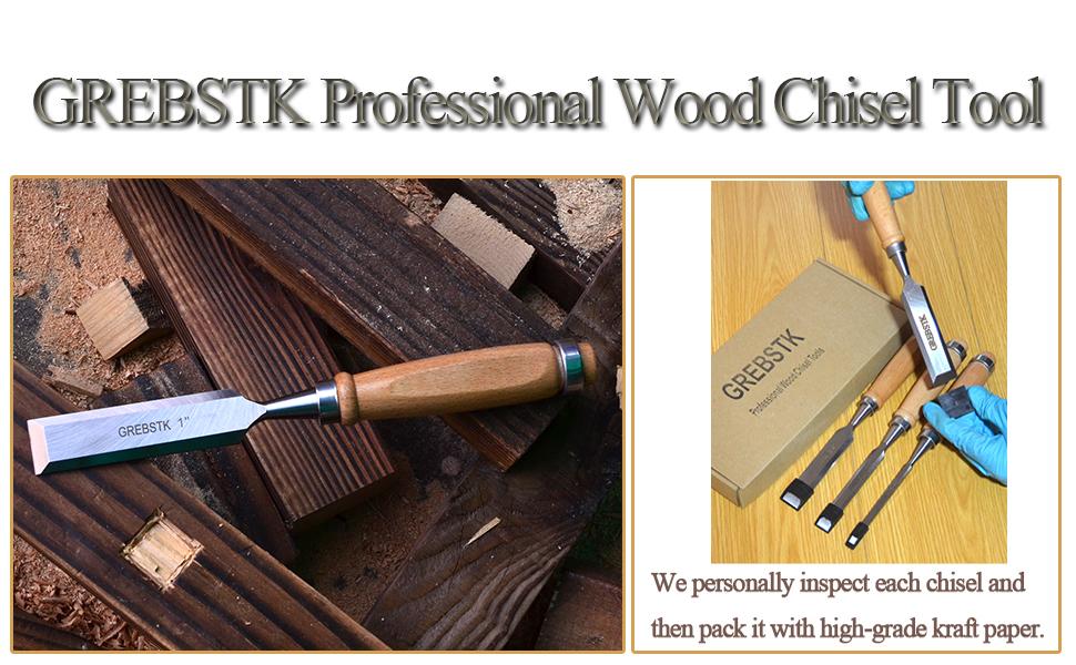 GREBSTK 4PCS Professional Wood Chisel Tool Sets Sturdy Chrome Vanadium