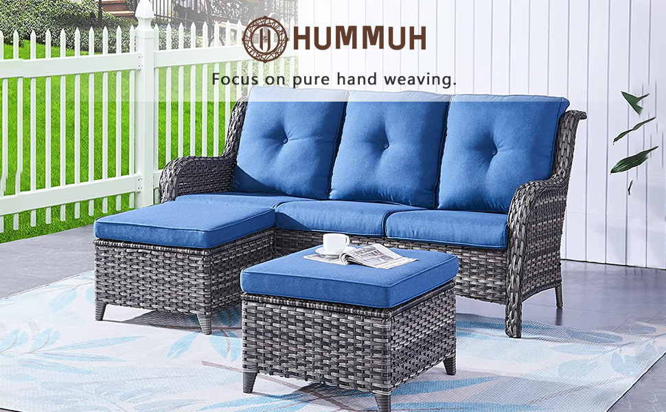 HUMMUH 3 Piece Patio Furniture Set All Weather Wicker Outdoor Sectional Sofa Manual