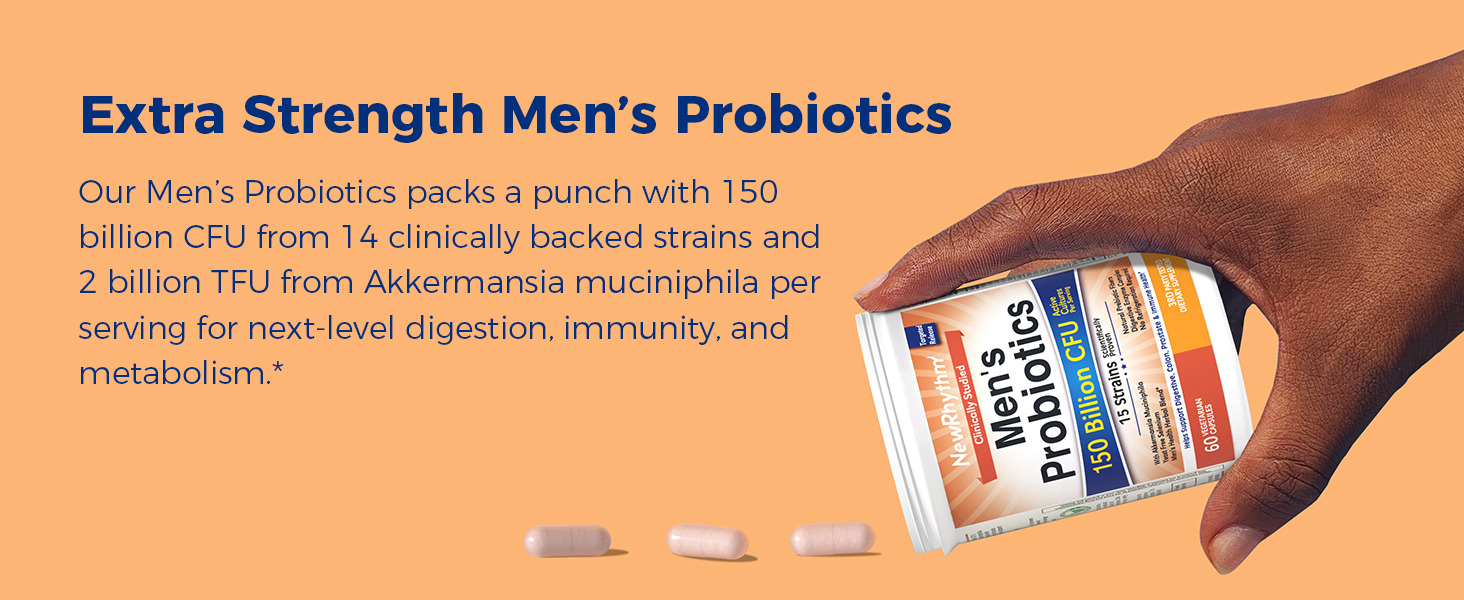 NewRhythm Probiotics for Men 150 billion CFU 14 strains & 2 billion TFU Akkermansia muciniphila