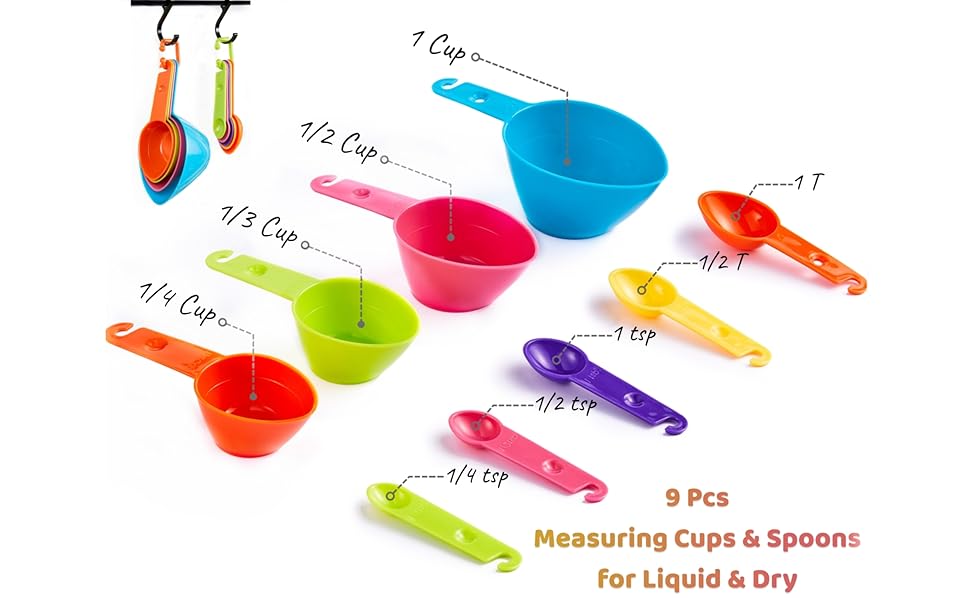 Jeekoin Colored Measuring Cups and Spoons Set of 15