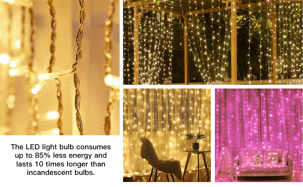 suddus Color Changing Curtain Lights, 200 Led Hanging