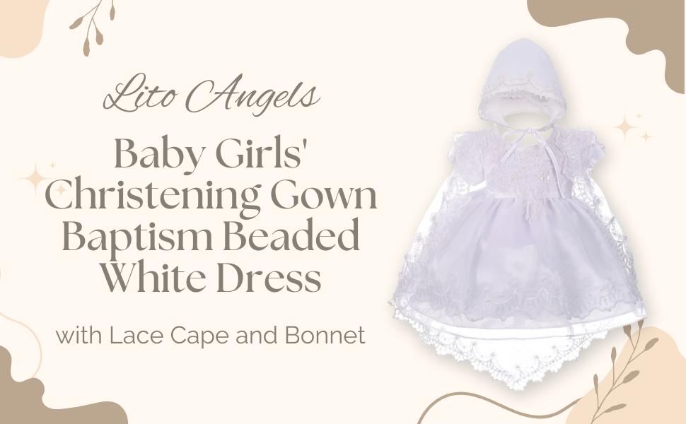 Baby Girls Beaded Scalloped Embroideries Baptism Christening Gown Dress with Cape Bonnet Infant
