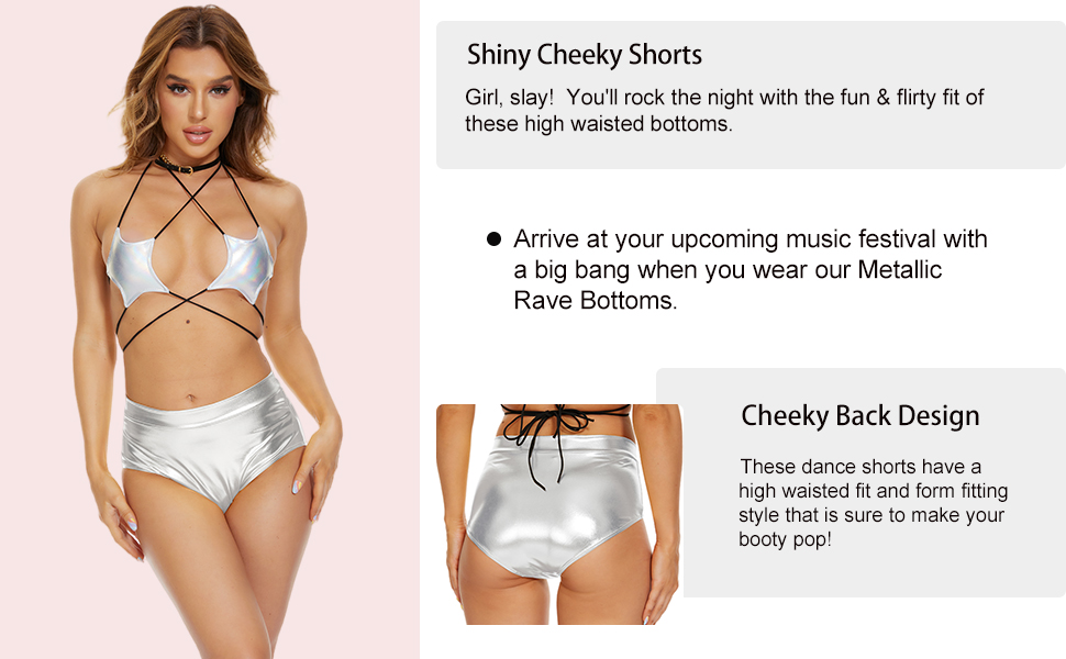 Amazon.com: Gatielzana Shiny Metallic Booty Shorts Cheeky