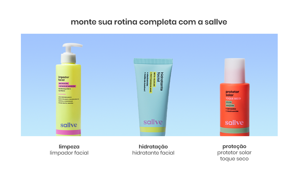 limpador facial, hidratante facial, protetor solar