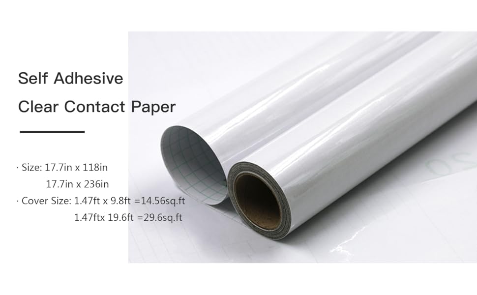Clear Contact Paper Roll 17.7'' x 236'' Clear Glossy Self