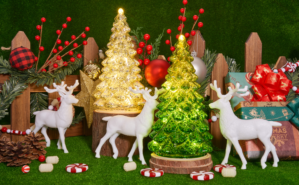 Diahom Tabletop Christmas Tree Mercury Glass Timer Lighted