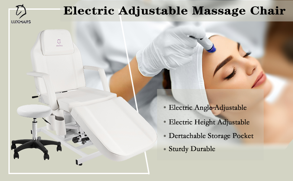 LUXMARS Facial Chair Tattoo Chair Massage Table Electric Height Adjustable Lash Bed