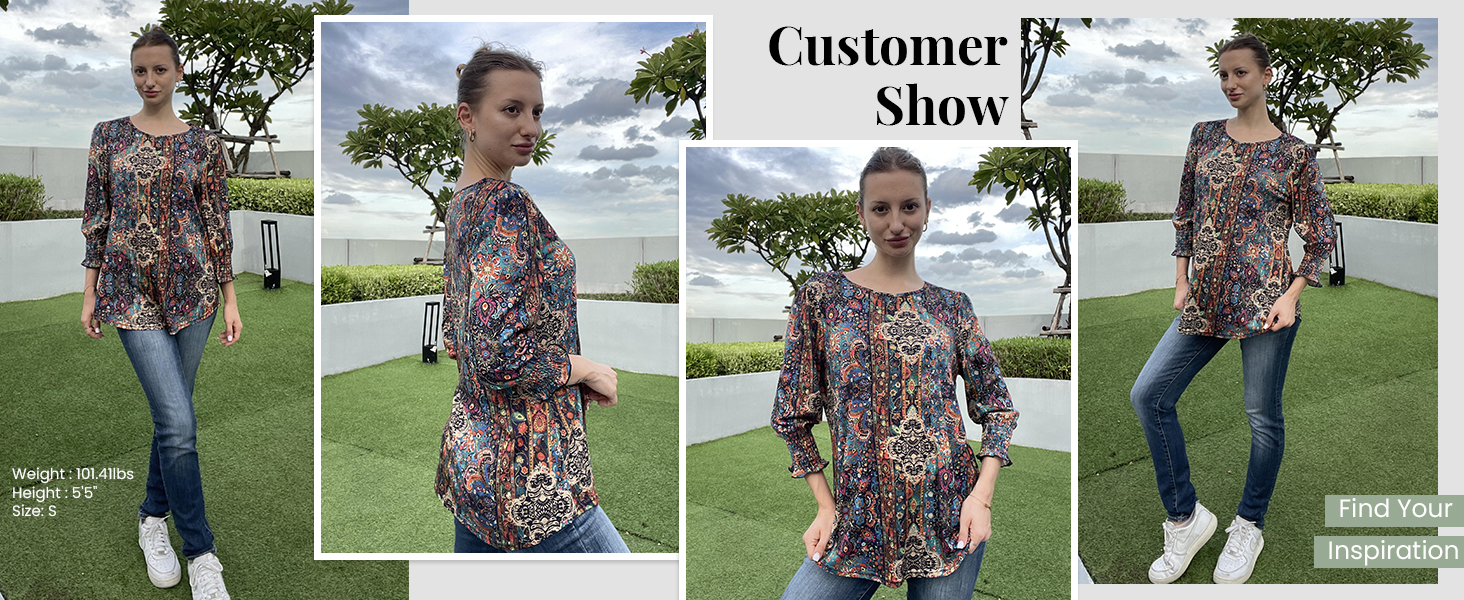 boho tops 3/4 sleeve