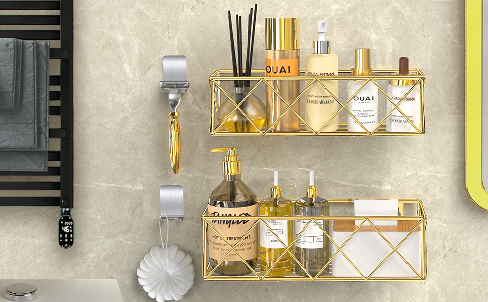Iperlife Shower Caddy Gold, 2 Pack Shower Shelves Strong Adhesive