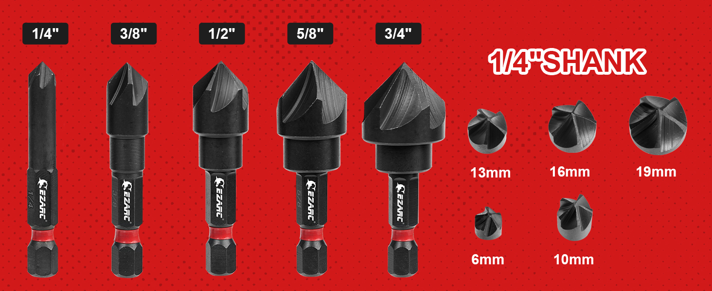 EZARC Countersink Drill Bit Set 5 Pcs, High Speed Steel Chamfering