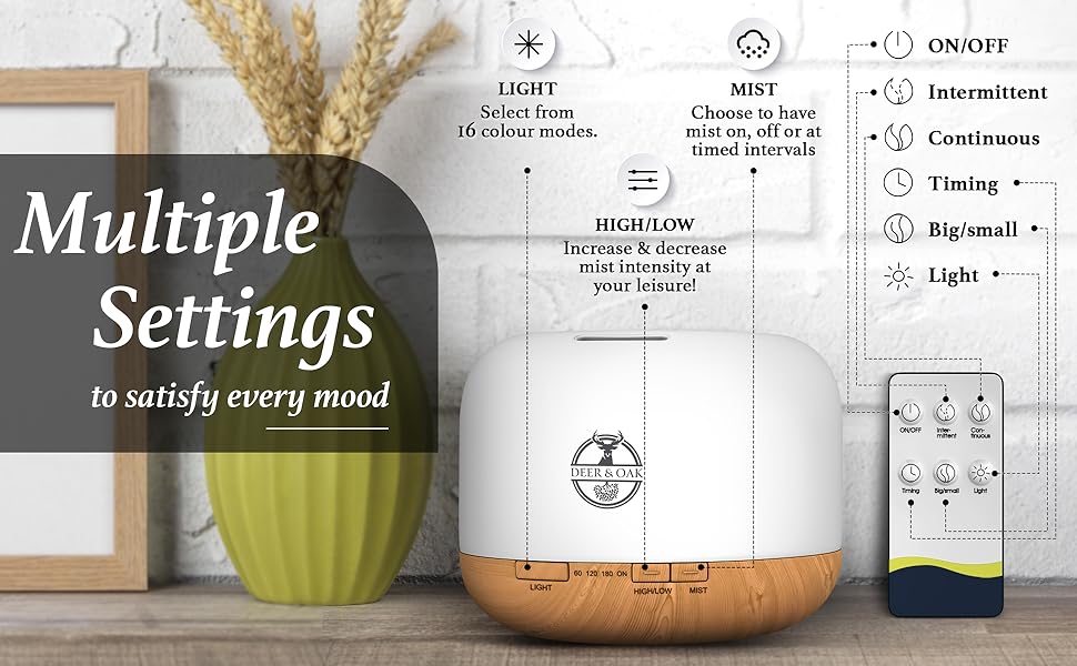 LED Light Essential Oil Diffuser & Humidifier with Timer - Deer & Oak