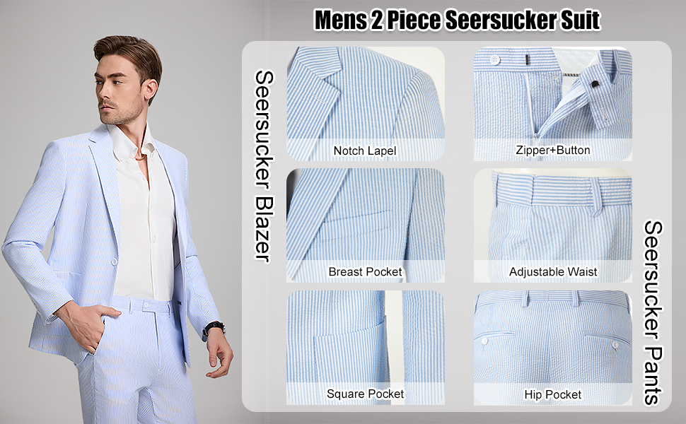 Mens Seersucker Suits 2 Piece Detail