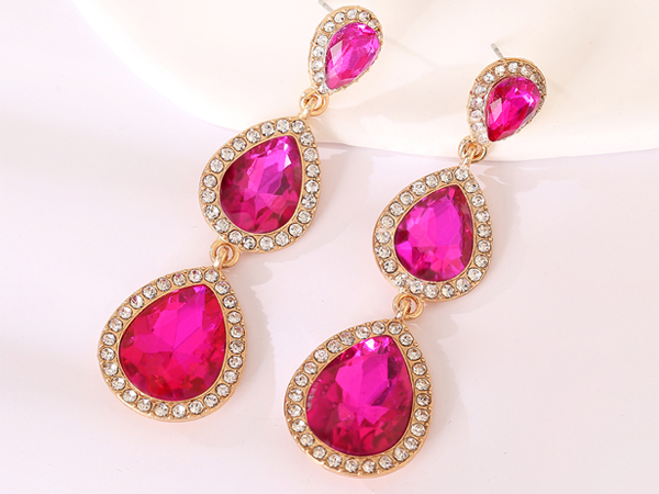 Amazon.com: Hot Pink Rhinestone Teardrop Dangle Earrings