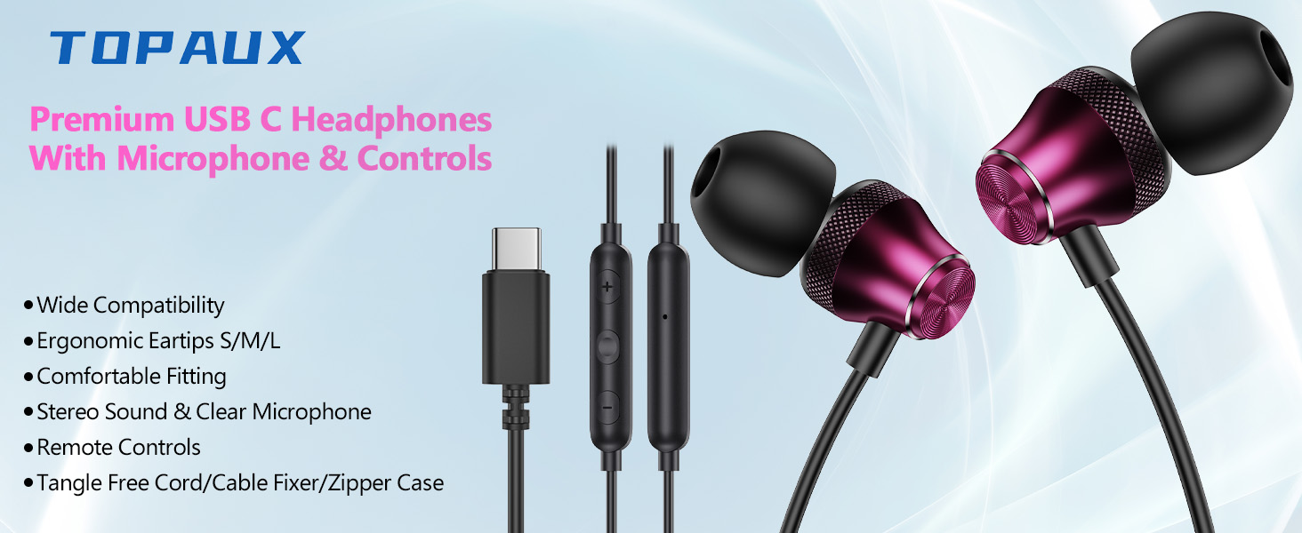 USB C Headphones Type C Earbuds for iPhone 16 Pro Max 16e 15 In-Ear Noise Canceling Volume Control