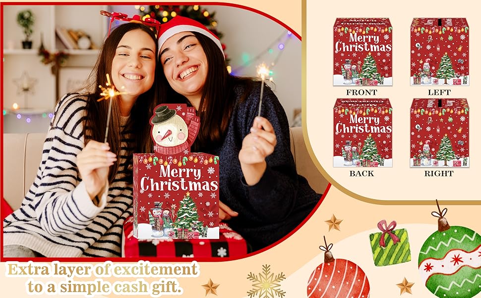 Christmas Party Gifts, Christmas Money Pull Box with Snowman Card and Transparent Bags