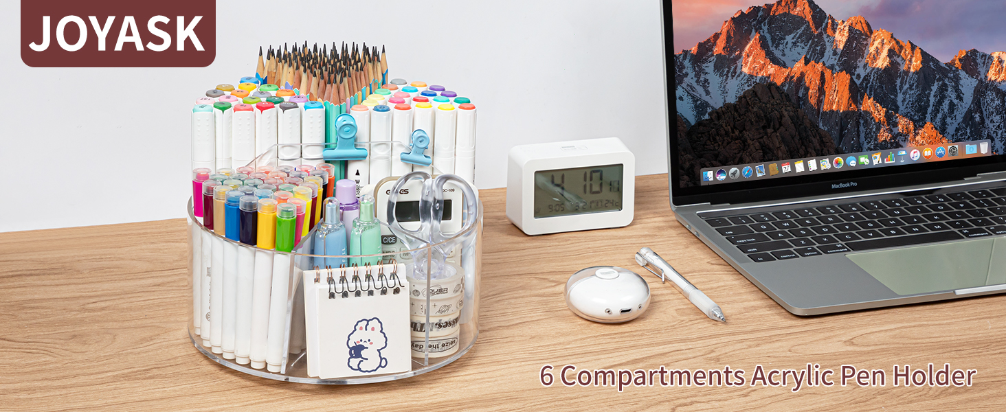 Joyask Acrylic Pen Holder for Desk, 360 Degree Rotating