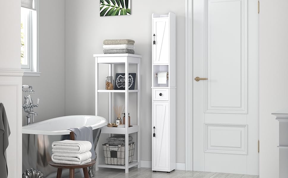 VECELO Bathroom with Adjustable Shelf,Narrow