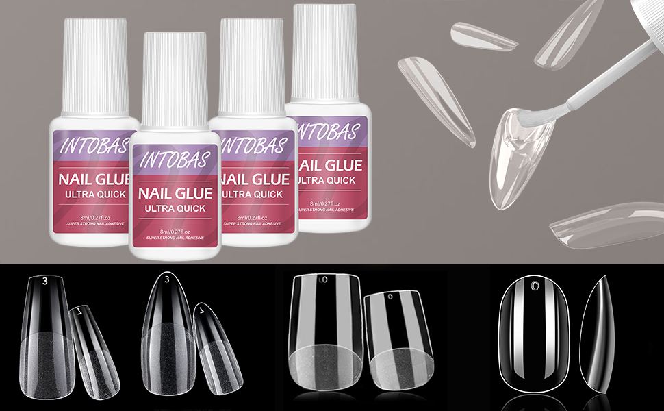 INTOBAS Semi Givré 240 Pièces Faux Ongle Capsule Americaine, 2 Modèles