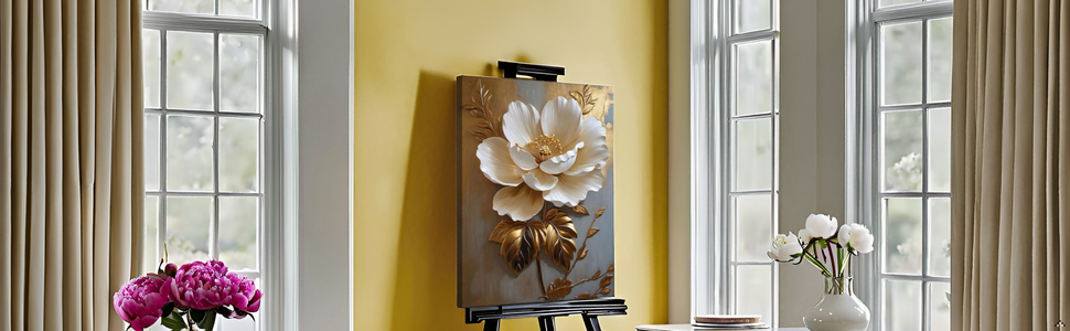 絵画 flk023672 Amazon.com: Flower Pictures Canvas Wall Art White Gold
