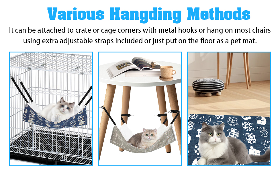 BLMHTWO 2PCS Cat Hammock Bed, Reversible Pet Cage Cat Hanging Bed Soft Plush Hanging Hammock for Kitten, Ferret, Rabbit, Chinchilla, Guinea Pig (Gray, Blue) 17 Cat Hanging Bed