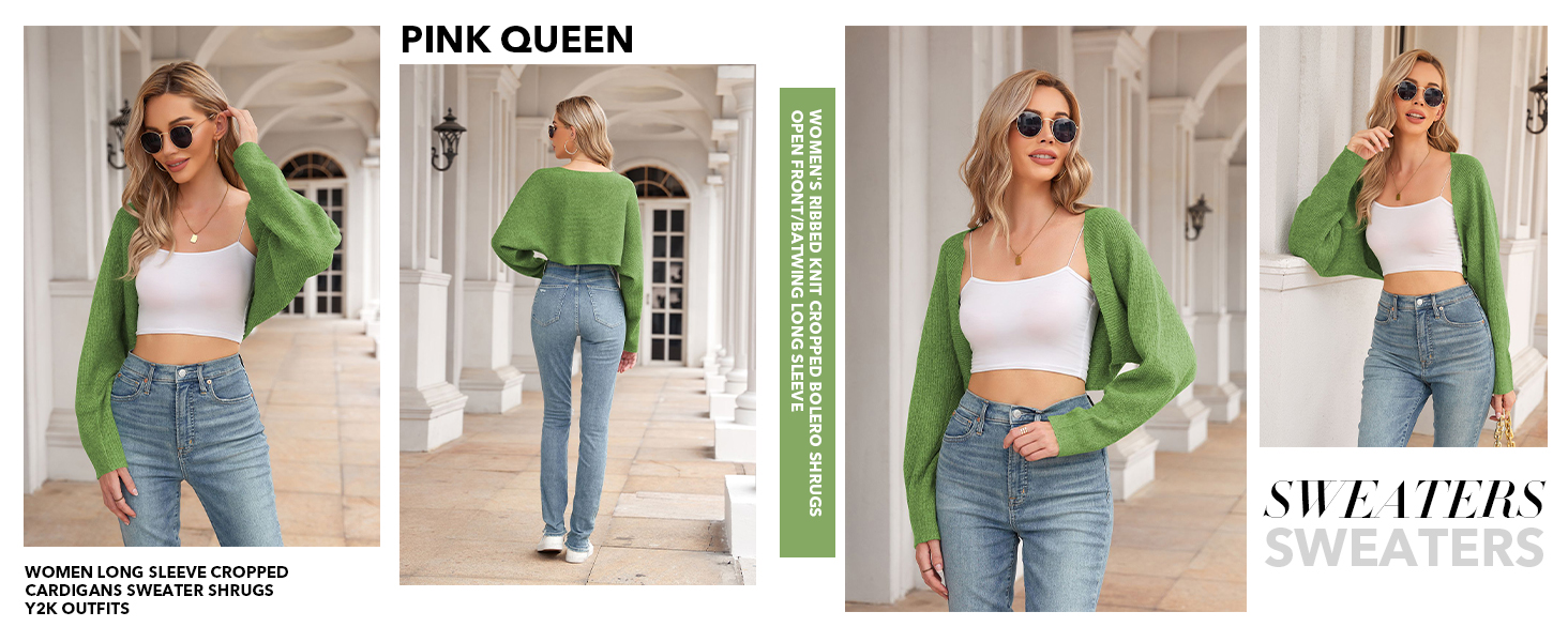 Women Long Sleeve Cropped Cardigans Sweater Shrugs Y2K Outfits