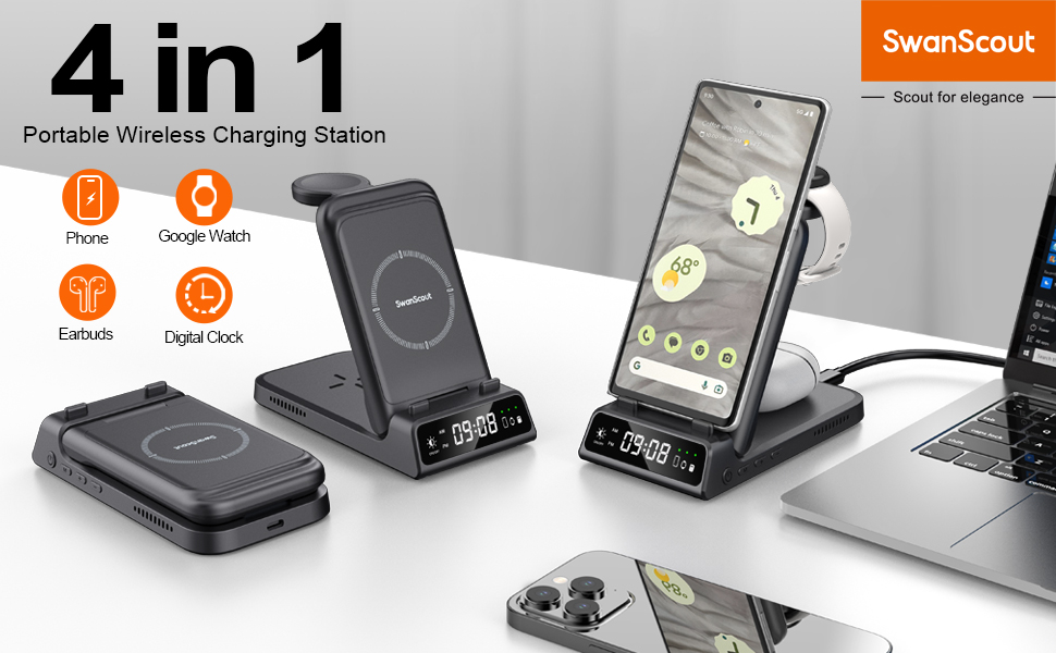 SwanScout Wireless Charger for Google Pixel Watch, Fortable Wireless Charging Station Stand for