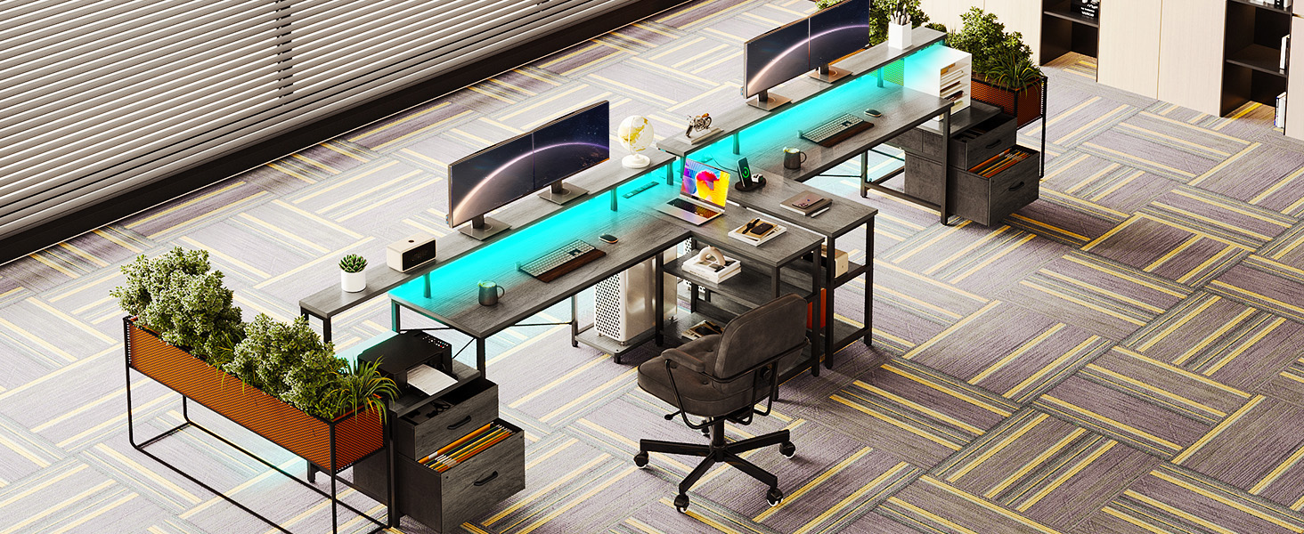 escritorio de computadora en forma de L