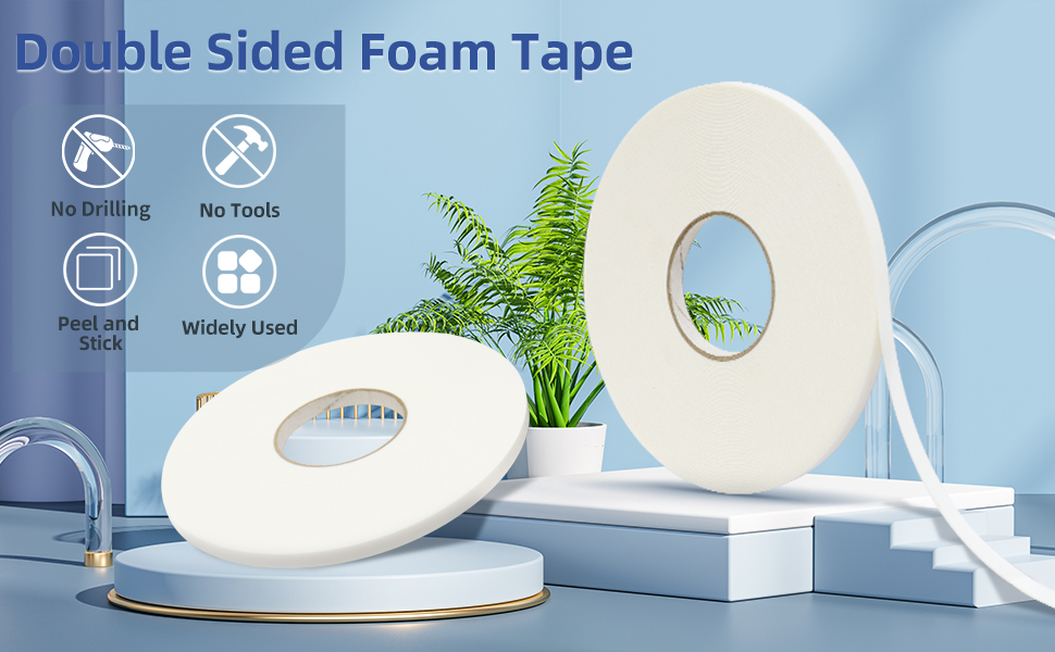 STICKGOO Double Sided Tape Extra Long 2 Rolls PE Foam