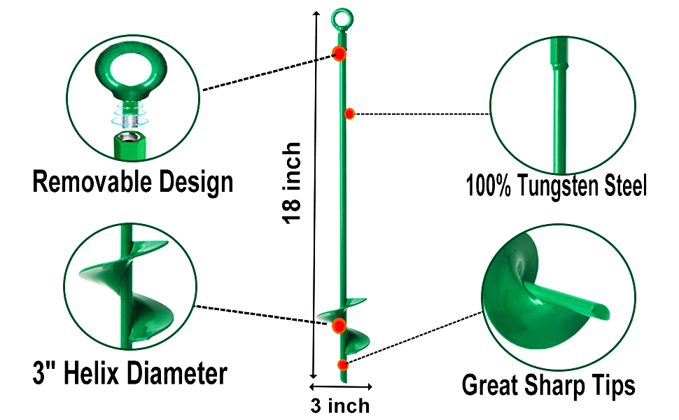 18” Ground Anchors Kit 4pcs, 3" Helix Diameter Earth